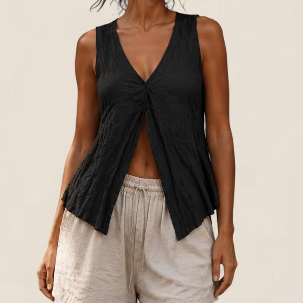 Eileen Fisher charcoal gray utility vest top size L lagenlook